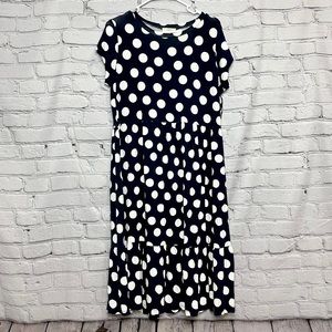 Loft Petite Navy Polka Dot Jersey Dress